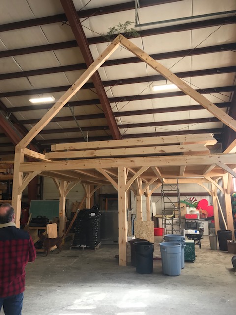 Post and beam structure built by students at the Shelter Institute in Midcoast Maine.