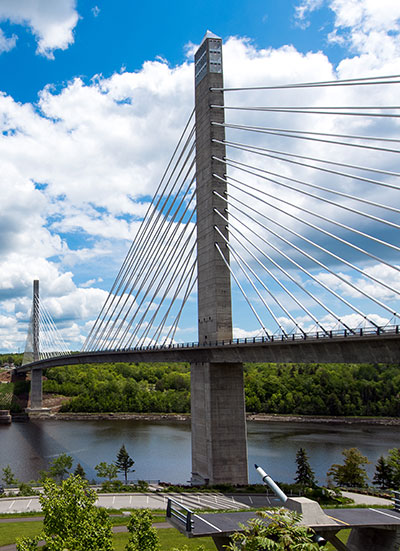 The Penobscot Narrows Bridge with an observatory at the top of one of the spires. Great for viewing the Maine landscape from above. 